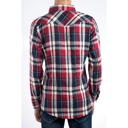 Men Long Sleeve Checkered Shirt 005 - Blue & Red